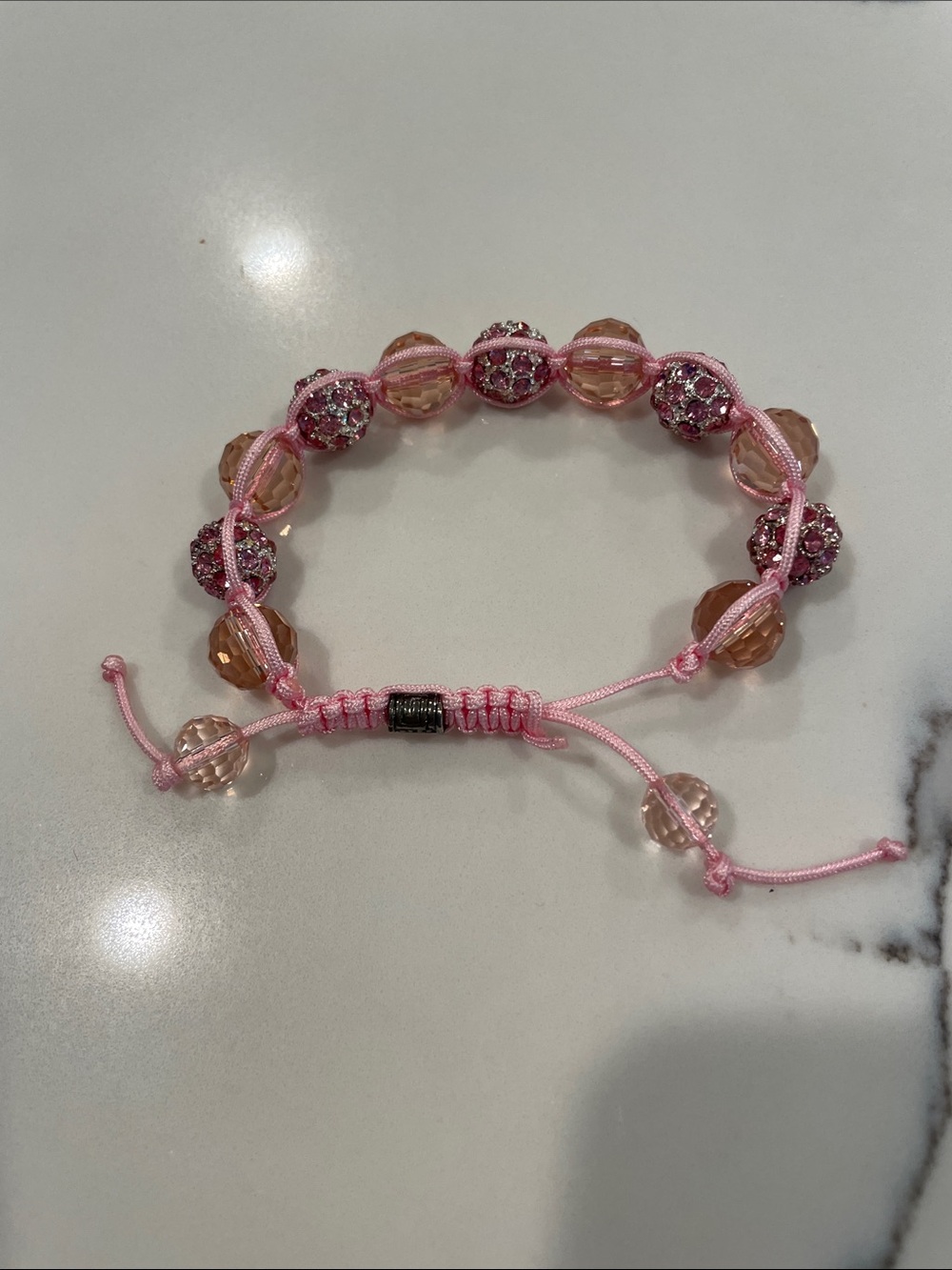 Pink Crystal Beaded Adjustable Bracelet